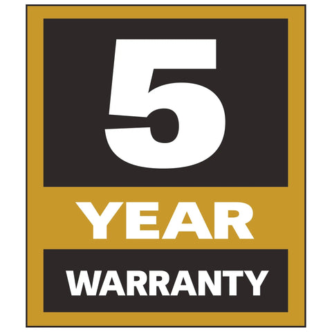 Gold and black badge with '5 Year Warranty' text for Cyclone Dust Collector With 1 Micron HEPA Filter, 3 HP, 230V Single Phase.