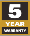 Five-year warranty badge for Six Inch Jointer With Three Auto-Set High Speed Steel Knives, 1 HP Single Phase model 54A.