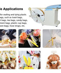 No Sweat Electric Semi Automatic Bag Closure Machine Twist Tie Bundler For Food Packaging Total Breeze twisting tool with various packaged items.