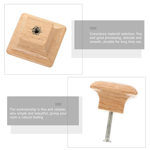 Built Damn Tough Natural Wood Square Cabinet Knobs With Smooth Glide Drawer Pull Handles For Kitchen And Closet Rustic Farmhouse Dresser Hardware Top Shelf Furniture Update In A Slick Ten Pack Set - close-up of square natural wood knob with screw.