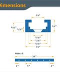 Dimensions diagram of two 24 inch universal T track pieces with intersection kit for woodworking jigs and fixtures.