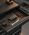 Genuine 9-Piece Drive Socket Set Made From Heavy Duty Chrome Vanadium Steel Bits Perfect For Impact Drivers And Drills To Handle High Torque Automotive Repairs Plus Appliance Maintenance With Durable Black Finish That Stays Tough Through Rough Jobs, in drawer