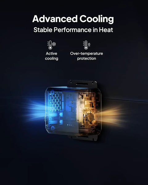 Advanced cooling system of Next Level 560W Alternator To Dc To Dc Car Charger with active cooling features.
