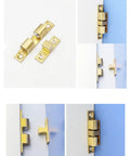 Double Ball Cabinet Door Catch With Adjustable Tension Roller Latch for small cabinets, copper body shown from different angles
