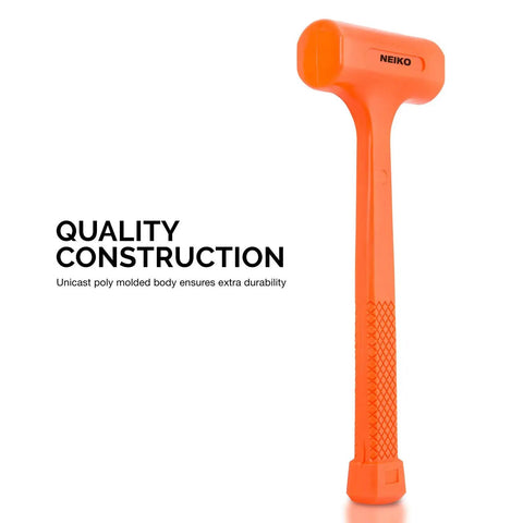 1 Lb Neon Orange Dead Blow Hammer With Unibody Molded Body And Checkered Grip, Spark And Rebound Resistant, Steel Shot Filled Head