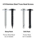 Grab-and-Go Self Drilling Screws Kit, 465 Piece Assortment For Metal Wood Plastic, showing sharp and drill point variations
