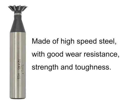 12mm By 45 Degree HSS Dovetail End Mill Cutter for precision milling, high speed steel, 10mm shank, 10 flutes.