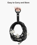 50 Foot Outdoor Extension Cord With Six Outlets And Weatherproof Safety Cover ETL Listed indicating built-in organizer for easy storage