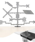 Kingpin Steel Reinforcement Plate for Glass Desk Adds Savage Stability to Monitor Mount Setup with Secure C-Clamp Grip and Zero Shake Guarantee for Desktop Vibe, structural view of mounting components.