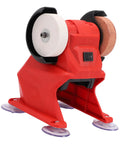 Compact Mini Bench Grinder With Powerful All Copper Motor Fast Polisher And Small Electric Sander For Home Jobs stable red plastic body with dual grinding wheels.