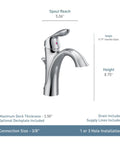 Eva Chrome One Handle Bathroom Sink Faucet With Optional Deck Plate For 1 Or 3 Hole Installation with measurements shown