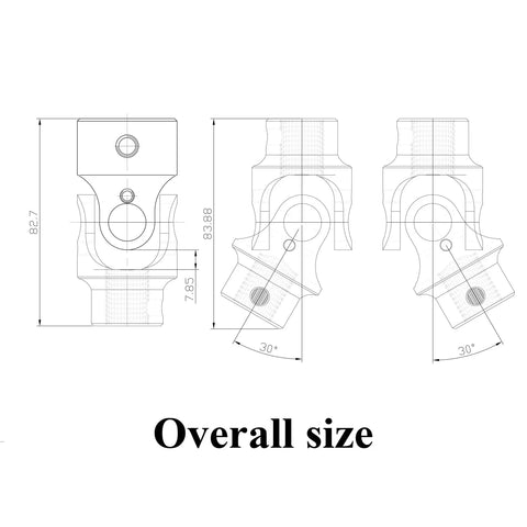 1 Inch Universal Steering Shaft U Joint Black Stainless Steel Beefy Heavy Duty U Joint With Corrosion Resistant Finish Enhanced Attachment Fasteners For Superior Grip And Safer Longer Lasting Steering Linkage overall size drawing