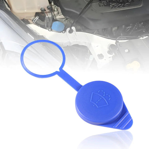 Ford Focus Windshield Washer Fluid Reservoir Cap Replacement 2012-2018 Direct Fit CP9Z17A605A blue cap with engine view