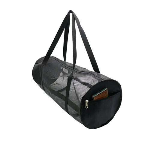 Heavy Duty Mesh Dive Bag For Gear And Sports Equipment, Foldable Duffel With Large Net Bag, black PVC, side pocket with item