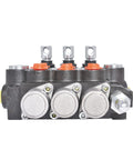 waltyotur Monoblock hydraulic directional control valve, 3-spool, 13 GPM, SAE ports, black body with three silver caps