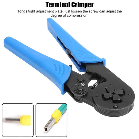 Top Shelf Self Adjusting Ratchet Ferrule Crimping Tool Kit with 45 Steel Body And Ergonomic Handles For Precise Wire Ends Crimping Connectors, blue handles