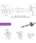 Technical drawing of 16mm Ballscrew Sfu1610 1550mm Length C7 Grade Lead Screw With Single Ballnut for CNC use.