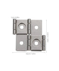 Vintage Iron Square Hinges Set For Furniture And Cabinets, 4.2cm x 4.6cm size shown on flat surface, two hinges side by side