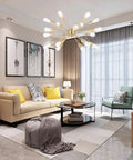Huge 18 Light Black Sputnik Chandelier Mid Century Modern Pendant Lighting in elegant living room setting