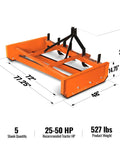 Heavy Duty 72 Inch Tractor Land Leveler Scraper Grader Attachment With Dual Cutting Edges Adjustable Shanks 3 Point Cat 1 Hitch Fits 25 to 50 HP