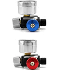 Pro Grade Air Pressure Regulator Kit With Gauge For Spray Guns And Air Tools Quarter Inch G Thread Inlet And Outlet Adjustable Valve Aluminum Body Durable And Easy To Use With Quick Connect Adapter shown with dual knobs