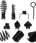 7pc Steel Drain Auger Kit Rips Gnarly Sink Clogs Black Snake Tool attachments including spiral and cutter heads.