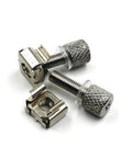 Close-up of 25 Pack Tool Free Hand Twist Rack Screws And 19 Inch Square Hole Cage Nuts Kit in carbon steel for AV racks.