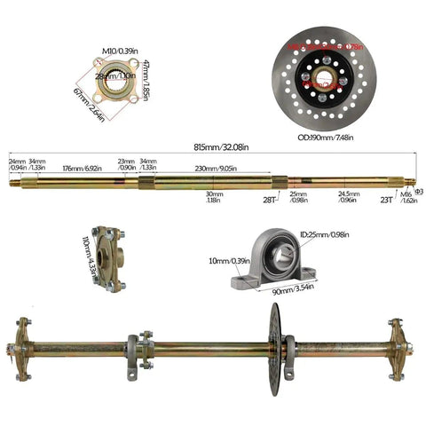 32 Inch Rear Live Axle Kit For DIY Go Kart ATV Drift Trike Quad Beefy 30mm Axle 420 37T Sprocket Brake Disc Hydraulic Brake