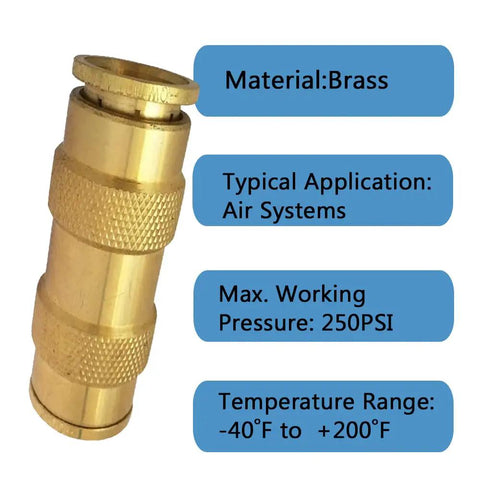 Push To Connect Fittings 1/8 Inch Tube OD Pneumatic And Air Quick Disconnect Set Of 5 For Air Systems Tool Free Easy Install 250 PSI Working Pressure Works In Cold Weather Down To -40F brass fitting