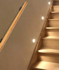 Rock Solid Pine Wood Stair Handrail With Legit Heavy Duty Metal Brackets And Smooth Rounded Corners on indoor staircase.