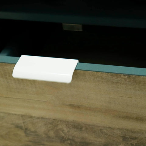 Six Pack White Arc Surface Drawer Pulls For Furniture Cabinets Edge Mount Hidden Cabinet Handles installed on wood drawer