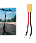 XT90 Electric Scooter Charging Cable With Battery And Motherboard Adapter next to a scooter, high-temp silicone wire visible