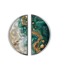 2 Pack Teal Beach Gold Fluid Cabinet Pulls, 3 Inch Hole Center Brushed Nickel Semicircle Drawer Handles with Marble and Agate Pattern