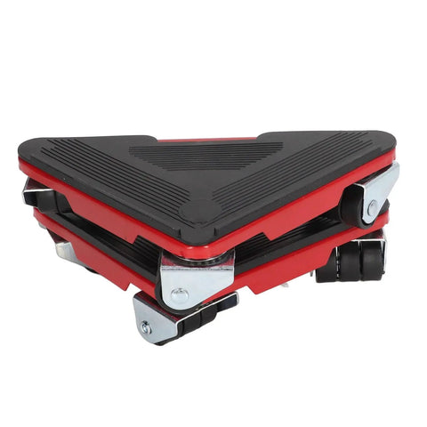Heavy Duty Furniture Lifter And Slider Set With 360 Swivel Wheels, red triangular furniture slider with rubber grips.