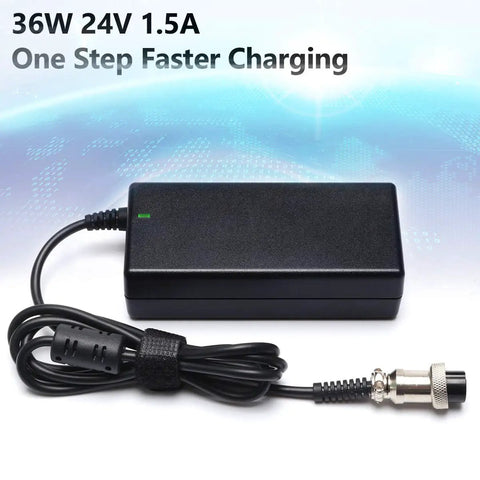 24V Razor Scooter Battery Charger With DC 24V 1.5A Output For E100 E200 E300 shown with power cord