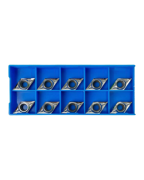 10 Pack Carbide Turning Inserts For Aluminum DCGT32.50 DCGT11T302 Replacement Cutting Tools For CNC Lathe Efficiency Heat Resistant Premium Aluminum Machining Inserts With Polished Surface For Smooth Cuts in blue tray