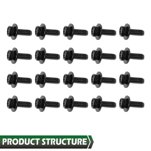 20 Pcs M6 Stainless Steel Hex Head Car Body Bolts Set For Honda And GM Models 1.0 X 20mm 10mm Hex 17mm Washers Black Finish