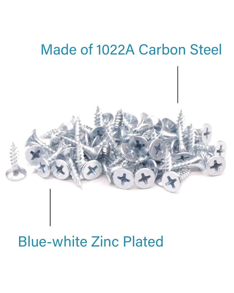 Two Hundred Solid Size Six By Five Eighths Inches Phillips Drive Zinc Coated Carbon Steel Screws Fine Thread Sharp Point for Drywall and Wood Fastening