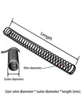 Assorted Compression Springs Kit in 65Mn Steel, wire dia 0.3-0.7mm, length 305mm, showing wire and outer diameter.