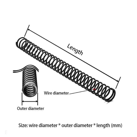 Assorted Compression Springs Kit in 65Mn Steel, wire dia 0.3-0.7mm, length 305mm, showing wire and outer diameter.