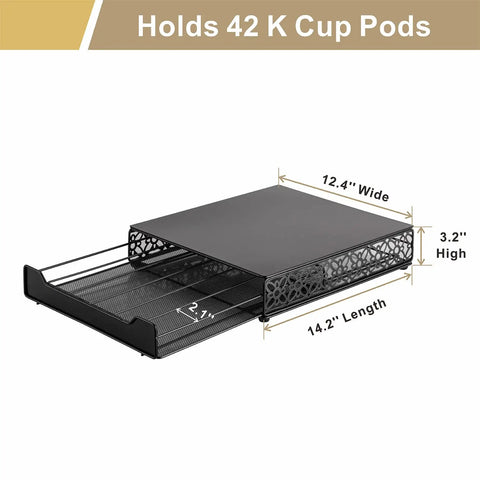 Coffee Pod Storage Drawer Organizer For Keurig And K Duo Plus Holds 42 Pods With Front To Back Dividers and detailed dimensions