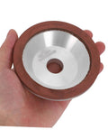 Diamond Concave Cup Grinding Wheel for Sharp Metal And Carbide Tasks Super Versatile Silvertone in hand showing silver resin design.