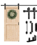 Sliding Barn Door Hardware Kit Heavy Duty For Doors One And Three Eighths To One And Three Quarters Inches Black I Shape Hangers Includes Adjustable Floor Guide Door Hook And Two Handles Smooth Quiet Operation Durable Pulley System Easy Installation components displayed