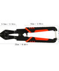 Heavy Duty Mini Bolt Cutter With Grippy Soft Anti Slip Handle Cuts Through Wires And Cables Up To Two Point Five Millimeters, measuring 22cm long.