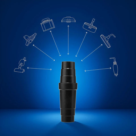 Front view of black ABS vacuum cleaner hose adapter/coupler, universal reducer for vacuum attachments