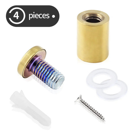 Premium Gold Standoff Screws For Acrylic Signs Rock Solid Display Hardware 4-piece set includes brass plated screws and washers.