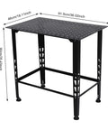 Built Like A Tank Heavy Duty Welding Table 36 By 24 Inches with black steel top and sturdy base shown from the side.