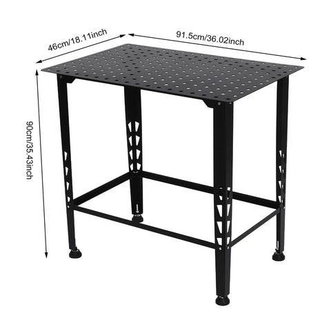 Built Like A Tank Heavy Duty Welding Table 36 By 24 Inches with black steel top and sturdy base shown from the side.