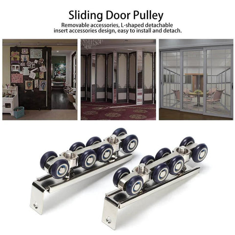 8 Wheel Door Track Pulley Kit For Sliding Barn Doors, Silent Rolling Floor Track System With Detachable L Shape Inserts