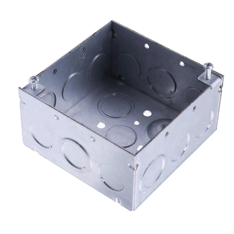Square Metal Electrical Junction Box 4x4 Inches Two One Eighth Inches Deep Galvanized Steel Drawn Construction With Knockouts